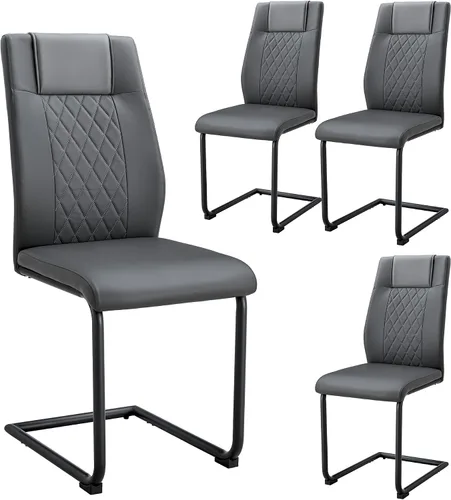 Vista 20 de Sillas De Comedor - Juego de 4 sillas de comedor modernas para cocina, con asiento tapizado de piel sintética, patas de metal con respaldo alto