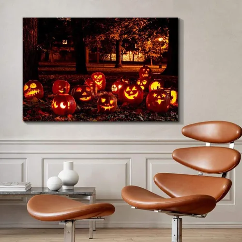Vista 2 de BANHUA1 Decoración de pared de calabaza de Halloween, lienzo, arte de pared, pósteres para decoración del hogar, arte de pared, impresiones