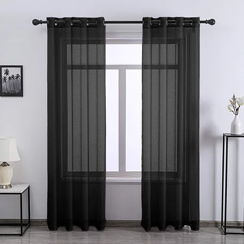 Vista 26 de DONREN 2 paneles de cortina de voile semitransparentes texturizados para ventana de cocina, pequeñas ventanas cortas, cortinas suaves de lujo