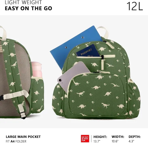 Vista 4 de Mochila de pana para niños de 2 a 5 años, lindas mochilas para niños, mochila preescolar para jardín de infantes de 13.7 pulgadas de alto, carpeta