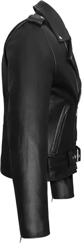 Vista 2 de Vance - Chaqueta de motociclista de cuero estilo policía clásico negro con lados lisos