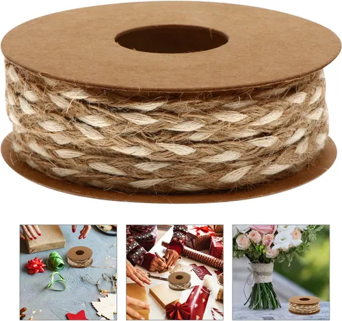 Vista 5 de 1 rollo de cuerda trenzada de yute de 10 yardas para manualidades, embalaje de cinta de arpillera de floristería, estilo 1