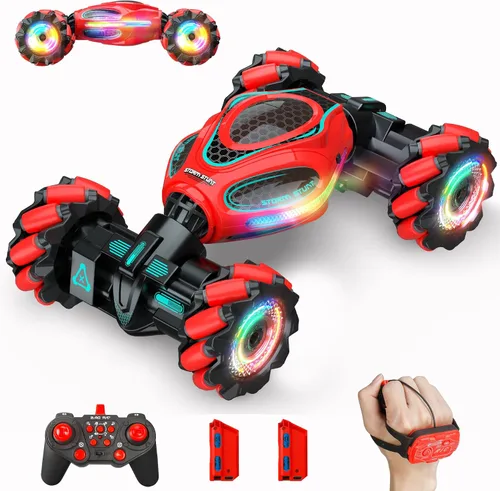 Vista 9 de Coches RC, juguetes de coche de acrobacias con detección de gestos 1:12 para niños de 6 a 12 años, juguete de control remoto a mano 4WD con rotación