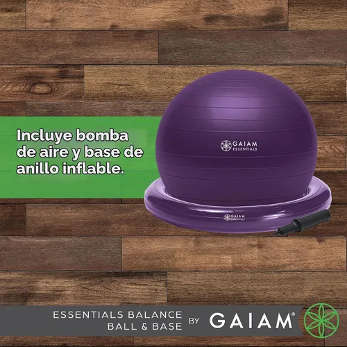 Vista 5 de Kit de pelota de equilibrio y base Gaiam Essentials, silla de pelota de yoga de 65 cm, pelota de ejercicio con base de anillo inflable para el Negro