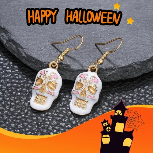 Vista 7 de 2 pares de aretes de Halloween, aretes colgantes de bruja blanca, aretes de fiesta de Halloween, aretes colgantes de gota de Halloween para mujeres