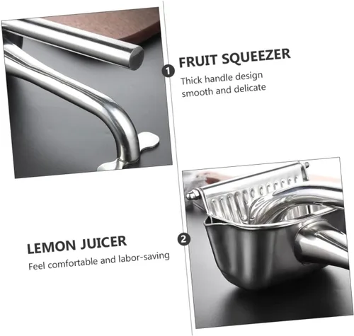 Vista 4 de Exprimidor manual de frutas de acero inoxidable, exprimidor de grado alimenticio para extracción de jugo, mango ergonómico, diseño que ahorra mano