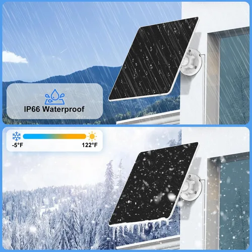 Vista 6 de Panel solar de 5 W para cámara de seguridad, panel solar con batería integrada de 8000 mAh para todas las cámaras de seguridad al aire libre