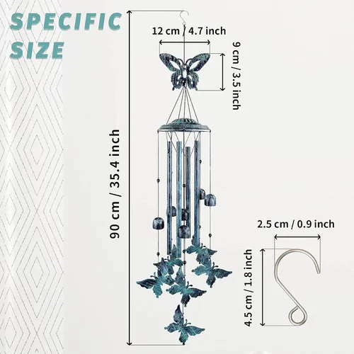 Vista 6 de Campanillas de viento de mariposa para exteriores, tubos de aluminio grandes, decoraciones al aire libre para patio, jardín, porche, campanas