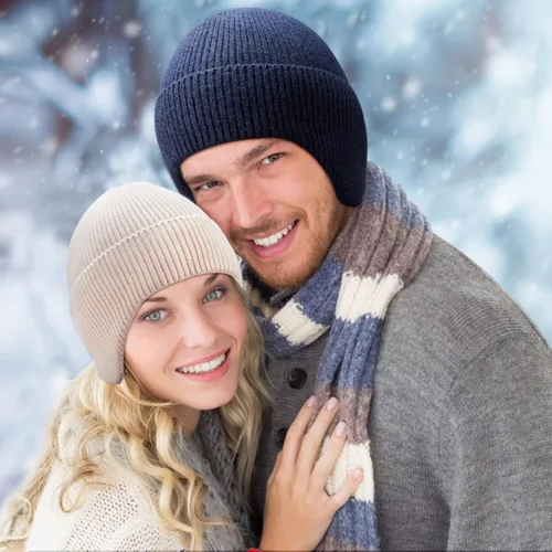 Vista 5 de Arcweg Gorro de punto de invierno para hombres y mujeres, gorro de punto cálido con orejera, elástico, resistente al viento, gorro de calavera