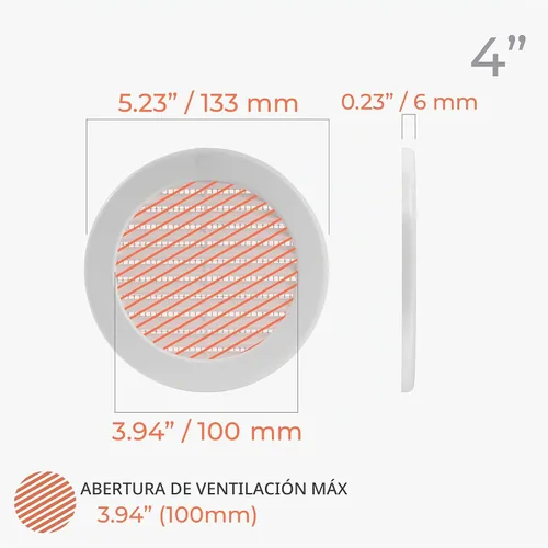 Vista 2 de Paquete de 10 cubiertas redondas de ventilación de aire de 4 pulgadas – Deflector de ventilación de aire Soffit de plástico blanco con malla