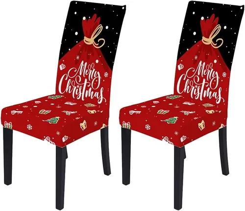 Vista 47 de XMNTG Juego de 6 fundas para sillas de Navidad, con estampado de ciervos, decoración de Navidad, fundas extraíbles para sillas antideslizantes Negro