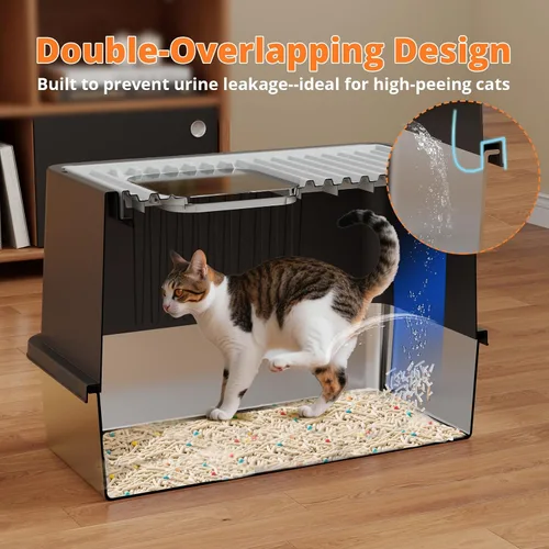 Vista 3 de Oneluck XXL - Caja de arena para gatos de acero inoxidable con tapa Negro