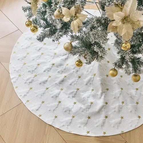 Vista 43 de ORTIGIA Falda blanca para árbol de Navidad de 48 pulgadas con POM POM, falda de árbol de Navidad de felpa suave de piel sintética blanca para árbol