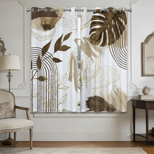 Vista 32 de Cortinas opacas negras y doradas, cortinas modernas de mediados de siglo para dormitorio, sala de estar, 63 pulgadas de largo, juego de 2 paneles