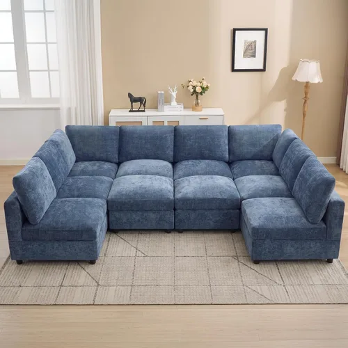 Vista 39 de 63" sofá seccional modular de Loveseat con otomana movible para sala de Beige