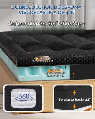 Vista 5 de BEDELITE Cubrecolchón de espuma viscoelástica de doble capa de 4 pulgadas, tamaño individual, funda de colchón suave de 2 pulgadas y espuma
