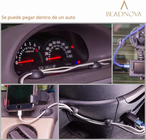 Vista 6 de BEADNOVA Clips para cables, organizador de cables, soporte para cables adhesivos, 1 ranuras para accesorios de carga de automóvil, PC, oficina