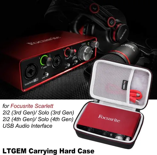 Vista 7 de LTGEM - Funda para interfaz de audio USB Focusrite Scarlett 2i2/Solo de 4ª generación Hard EVA Shell, Water-Resistant, Shock Protection