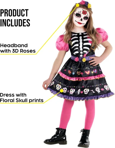 Vista 2 de Morph Day Of The Dead Costume Kids Girls Day Of Dead Costume Girls Day Of The Dead Costume For Girls