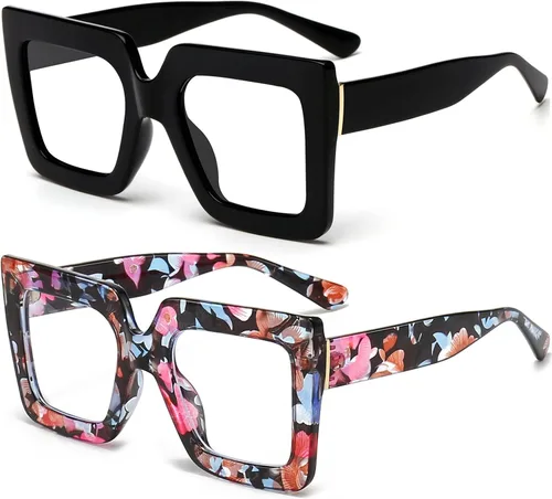 Vista 16 de Gafas de luz azul extragrandes para mujer, moda, gafas de computadora de lente cuadrada gruesa, sin receta, gafas negras, A1 negro
