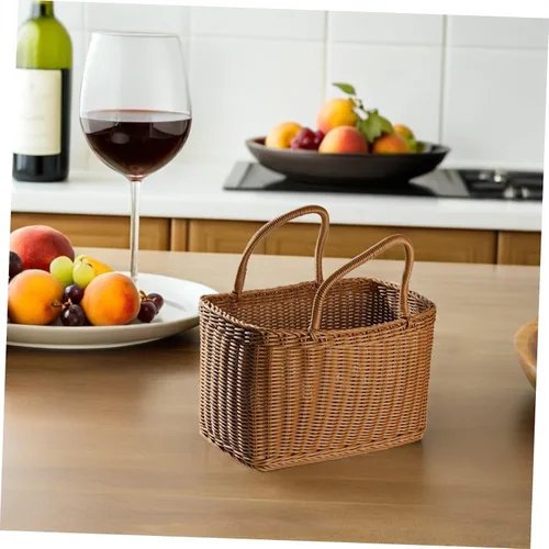 Vista 9 de VOSAREA Cesta de mano tejida para almacenamiento y arreglo floral, contenedor decorativo para el hogar, estilo japonés, cesta de picnic para uso