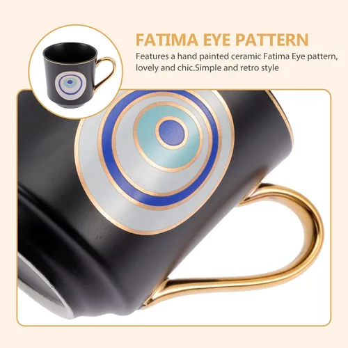 Vista 5 de Tofficu Taza de café con diseño de ojo turco, taza de cerámica con asa para el hogar, oficina, cafetería, restaurante, viajes, tienda, café expreso
