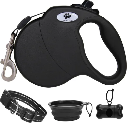 Vista 17 de Correa retráctil de 13 pies para perros grandes de hasta 26 libras, cinta de nailon sin enredos, color negro, S