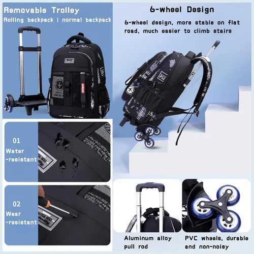 Vista 5 de Mochilas con ruedas para niños y escuelas primarias, mochilas con ruedas, A-6 Ruedas-avión, Mochilas Daypack
