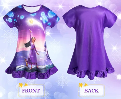 Vista 2 de KGDECYS Wish Star Asha Girls Short Ruffles Sleeve Toddler Costume Princess Dress up Cartoon Shirt Dress Kids Home Causal Wear