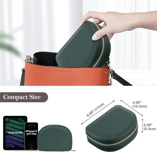 Vista 6 de ProCase Joyero de tamaño de viaje, pequeño estuche de joyería portátil en forma de concha, mini organizador de joyas de 2 capas en piel sintética