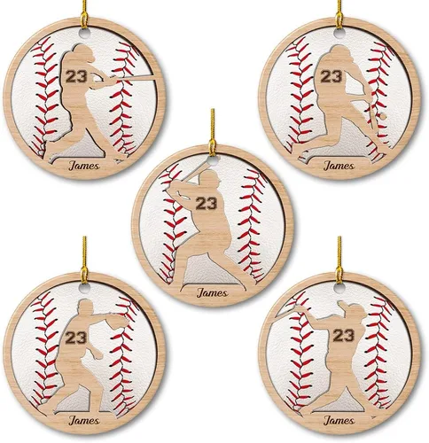 Vista 2 de SANDJEST Adorno de béisbol personalizado con nombre y número, adornos de cerámica 2024 para niños, entrenadores, fanáticos del béisbol, ideas