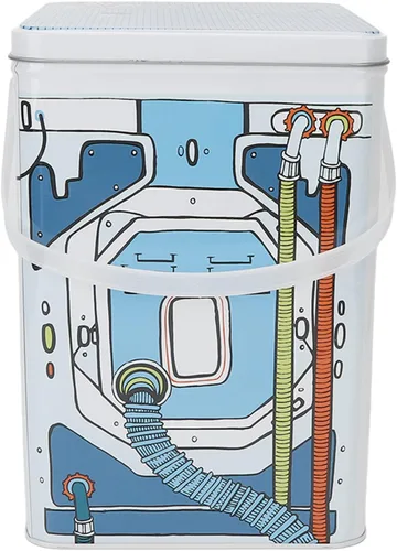 Vista 4 de Contenedor de detergente, caja de polvo de lavandería de gran capacidad, decoración de lata azul con asa para lavar tabletas para almacenar