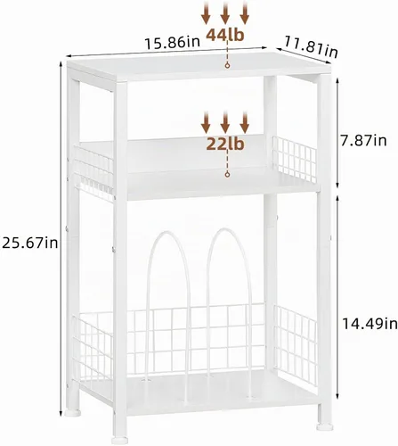Vista 4 de LELELINKY - Mesa auxiliar blanca con almacenamiento, pequeña mesa de esquina con soporte para impresora para espacios pequeños, soporte para Modern