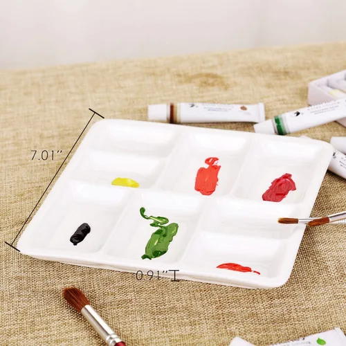 Vista 2 de VanEnjoy Paleta de pintura de artista de cerámica cuadrada blanca,Paleta de acuarela de porcelana,Bandeja de mezcla de cerámica para pintura