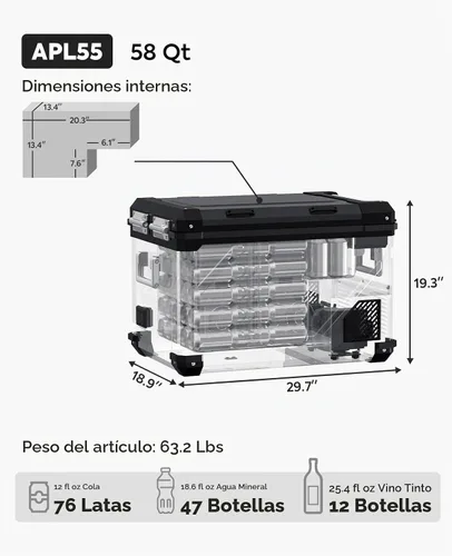 Vista 2 de ICECO APL55 Refrigerador portátil de dos zonas con control Bluetooth, refrigerador de 55 litros de 12v con compresor SECOP, DC 12/24V, CA 110-240V