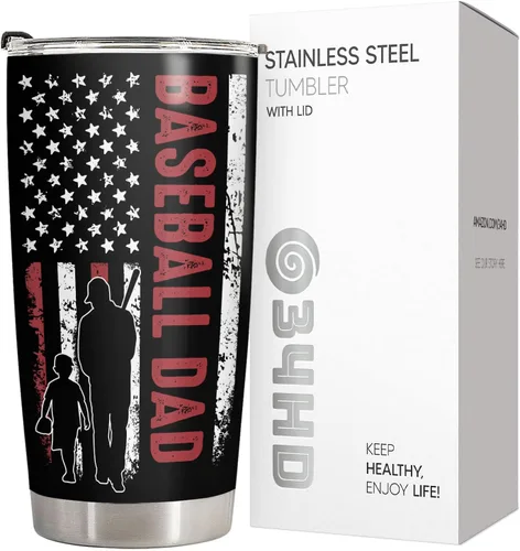 Vista 2 de 34HD Regalos deportivos, vaso de béisbol para papá con tapa, acero inoxidable de 20 onzas, taza de café de viaje para mi jugador favorito, regalo