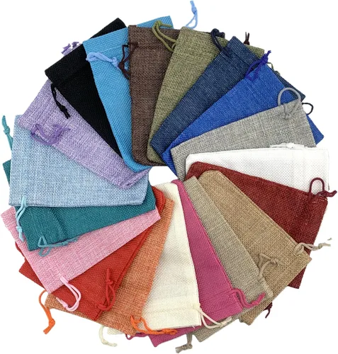 Vista 41 de Palmhomee Paquete de 20 bolsas de regalo de arpillera con cordón, bolsas de joyería de lino, bolsas de yute de boda para joyas y bolsas
