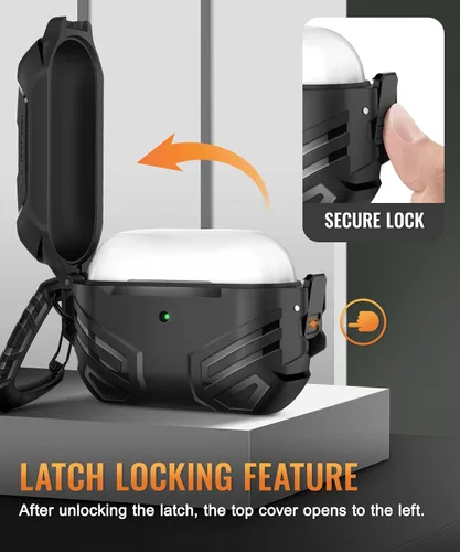 Vista 2 de MOBOSI Funda para AirPods Pro 2 con cerradura, compatible con funda Airpod Pro de 2ª/1ª generación, funda protectora de grado militar con kit