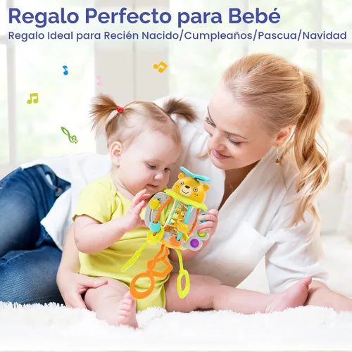 Vista 7 de Juguetes Montessori HOLA para niños de 1 año, juguetes para dentición con sonajero para bebés de 0-6 y 6-12 meses, juguetes sensoriales de silicona
