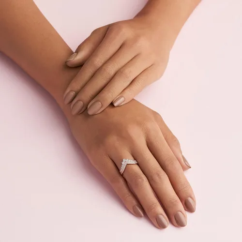 Vista 6 de Anillo Pandora Princess Wishbone - Anillo de oro rosa para mujer - Anillo de superposición - Regalo para ella - 14k de oro rosa con circonia cúbica