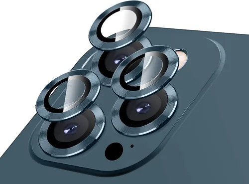 Vista 24 de LucBuy Protector de lente de cámara para iPhone 12 Pro Max, vidrio templado HD de alta calidad, aleación de aluminio, anillo individual, película