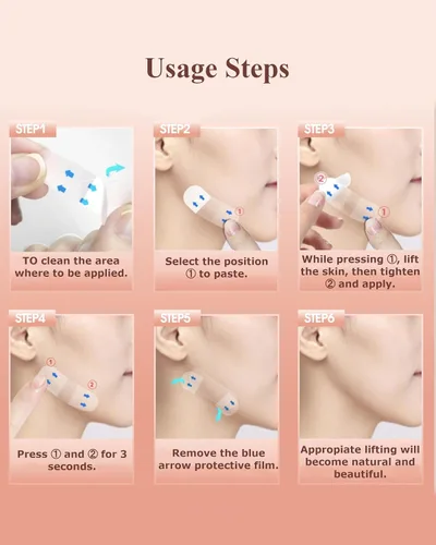 Vista 7 de Cinta de estiramiento facial invisible, 132 unidades, para doble barbilla, arrugas, levantamiento de piel flácida, cinta de levantamiento facial