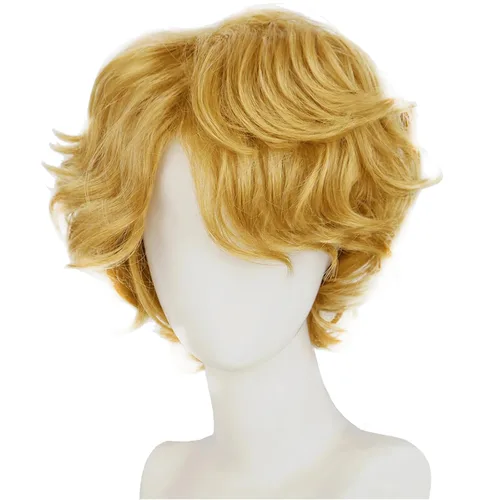 Vista 4 de Peluca rubia para hombre, peluca rubia corta, esponjosa, cabello rizado y desordenado Rubia de moda