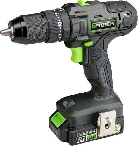 Vista 11 de Genesis 20V 1/2" Taladro inalámbrico con batería y cargador, portabrocas metálico con trinquete, 450 pulgadas-libras, batería y cargador de 2.0Ah
