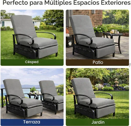 Vista 7 de Kozyard Sillón reclinable ajustable para exteriores, tumbona acolchada para patio con marco de metal extensible para tomar el sol, leer y relajarse