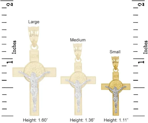 Vista 3 de Sólido 14K Two-tone Oro St Benedict Crucifijo Cruz colgante collar 110