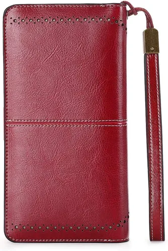 Vista 8 de SENDEFN - Cartera de cuero genuino para mujer con correa 24 ranuras para tarjetas 2 ventanas para identificación compartimentos para efectivo 1