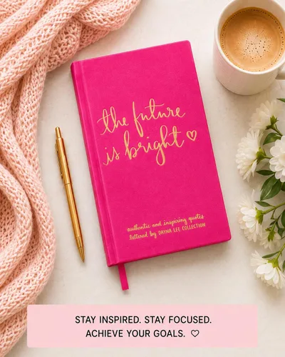 Vista 7 de WORLD TRAVELER Cuaderno inspirador de tapa dura, diario de citas para mujer, cuaderno plano de piel sintética "The Future is Bright", colección