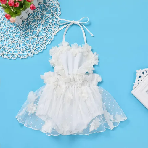 Vista 6 de Traje de bebé niña primer cumpleaños traje de encaje tul mameluco princesa tutú vestido de un año cumpleaños pastel Smash fotografía ropa
