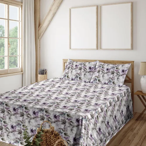 Vista 36 de Ambesonne Juego de sábanas vintage, diseño de curvas de inspiración victoriana, estampado de hojas y flores, sábana bajera y encimera con fundas